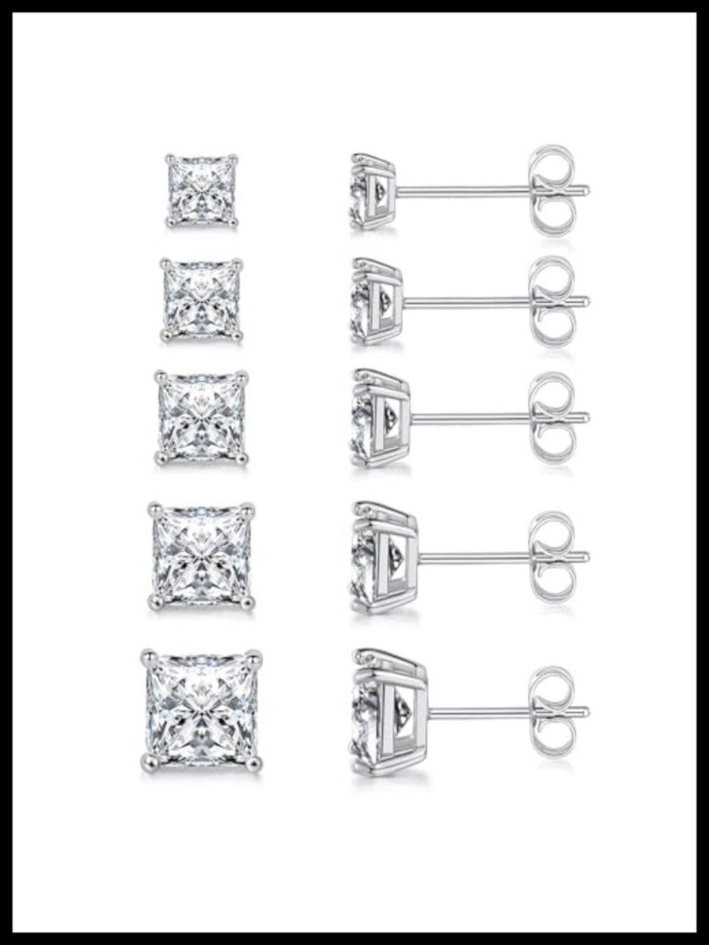 18K Gold Plated CZ Square Stud Earrings Set of 5 for Women